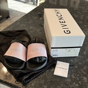 Givenchy Black Slide Sandals with Pink Straps